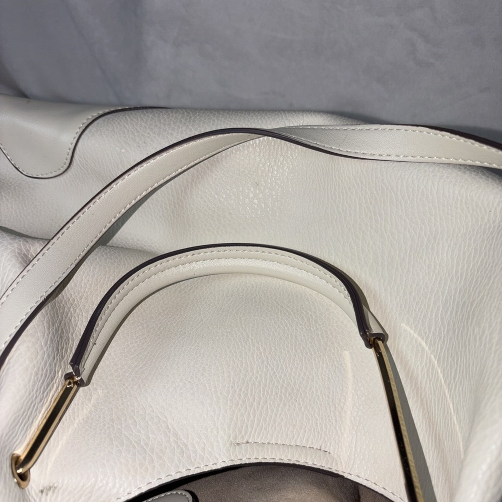 Sondra Roberts Squared Handbag 2 For 1 Removable Pouch Cream Pebbled Gold Accent - Picture 7 of 12